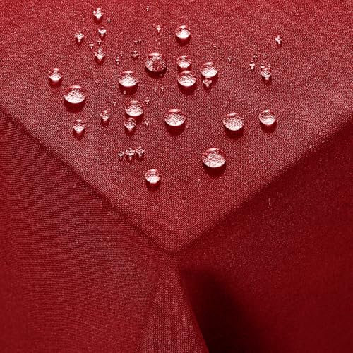 Deconovo Tischdecke Abwaschbar Tischdecken Lotuseffekt Tischtuch Leinenoptik Wasserabweisende Tischwäsche für Esszimmer Küche Wohnzimmer Garten pflegeleicht, 130x130 cm, Rot, 1 Stück
