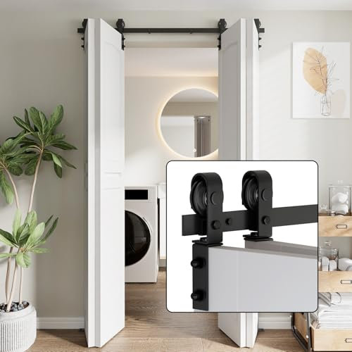 Dondelight 60 Bi-Folding Sliding Barn Door Hardware Kit for 4 Doors, Low Ceiling Lite Version Roller, Fit Four 14 Bifold Doors (No Door)