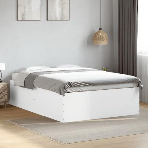 vidaXL Cadre de lit en bois d'ingénierie blanc - 120 x 190 cm - Petit lit double - Design moderne avec lattes respirantes pour chambre à coucher