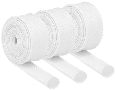 QUARKZMAN 3pz Guaina Antincendio Treccia Isolante per Cavi, 3.28Ft-10mm ID Bianco, Guaina Fibre Vetro Rivestita Silicone Alta Temperatura per Linee Tubi Automobilistici Elettrici