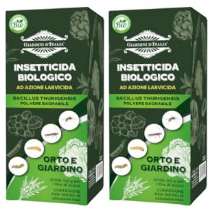GIARDINI D'ITALIA - Insetticida Piante Biologico per Orto e Giardino a Base di Bacillus Thuringiensis, Insetticida in Polvere Bagnabile Contro Larve e Parassiti - Uso Professionale e Hobbistico, 2x50g