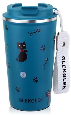 GLEKGLEK Mug Isotherme Cafe, Travel Mug pour Boissons Glacées 510ml Tasse Isotherme Chat