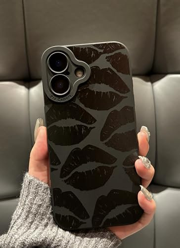 Jusnfu Schutzhülle für iPhone 16, 6,1 Zoll, 2024, ästhetische Lippen, Küsse, Druck, Handyhülle für Damen, Mädchen, Herren, schlanke Silikon-Schutzhülle für iPhone 16, schwarze Lippen, Küsse