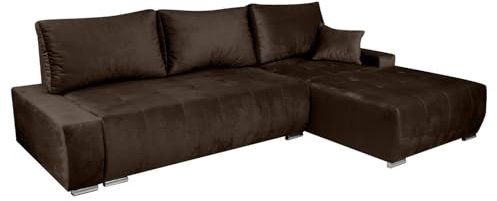 Ares Meble Rechts Ecksofa mit Schlaffunktion GARIX - Modernes L-Sofa 3-sitzer - Wohnzimmer - Kleine Sofa mit Bettkasten - Solider Rahmen - Samt - Braun