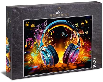 Ulmer Puzzleschmiede - 1000 Teile Puzzle Magic Music - Kreatives Effekt-Puzzle mit Musik-Symbolen und knalligen Farben - Made in Germany