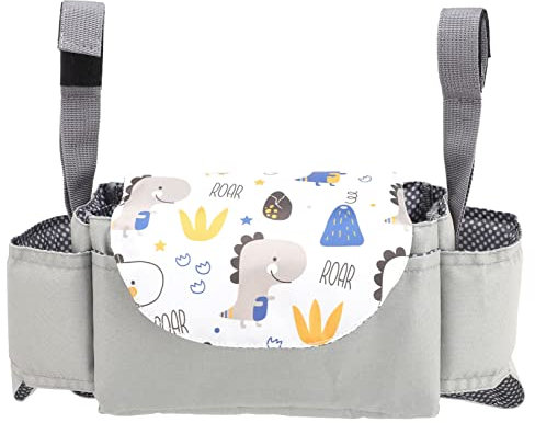 WATIIFUFU Stroller Organizer Für Kinderwagen Multifunktionale Aufbewahrungstasche Mit Flaschenhalter Und Viel Stauraum Mit Dino- Für Windeln Snacks Und Handy