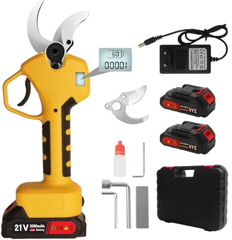 Tijera de Podar Electricas Diámetro Máximo de Corte 35MM Cuchillas SK5 con Pantalla LCD Baterías de Litio Recargables 2000 mAh para Árboles, Jardinería Amarillo