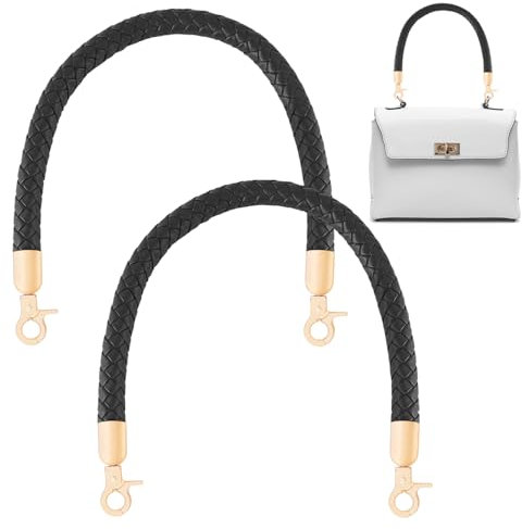 CENCERY 2 Stück Taschenhenkel Leder 60CM Geflochtene Taschenhenkel für Handtaschen Schulterriemen Ersatzgriff für DIY Taschen Taschengriffe für Hakeltaschen mit 2 Karabinerhaken (Schwarz)