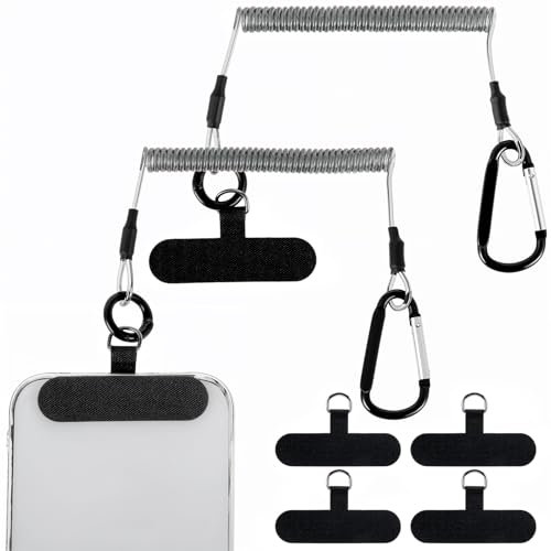AOZUO Lot de 2 sangles de téléphone rétractables et anti-chute avec boucle - Cordon de sécurité universel pour randonnée, ski, cyclisme, escalade, pêche, bateau, kayak, noir, 30x6cm/11.8x2.36in