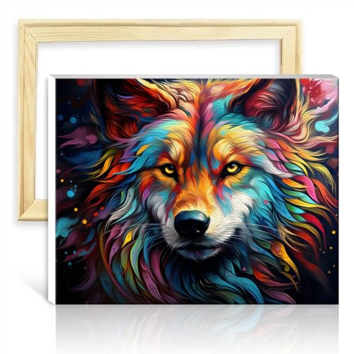 TANGFEIY Ölgemälde-Set auf Leinwand, Fantasie-Mondlicht, Wolf, Leinwand, DIY-Ölgemälde mit Pinseln und Acrylpigment auf Künstlerbedarf, mit Rahmen (40 x 50 cm)
