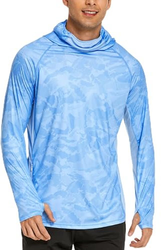 PINSPARK UV Shirt Herren Sport Tshirts UPF 50+ UV Sonnenschutz Langarmshirt Hoodie Kapuzenpullover mit Daumenloch Rashguard Atmungsaktiv Surfen Angeln Wandern Top Blau S