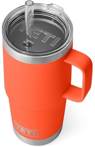 YETI Rambler Straw Mug, Stainless Steel Vacuum Insulated Mug with Stronghold Lid, Papaya, 25 oz (739 ml)
