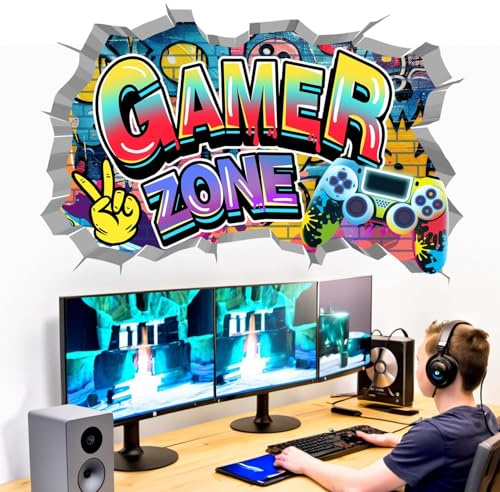 Gamer Zocken Wandaufkleber für Kinder Jungen: Abziehen und kleben Cooles Spielen Video Wandabziehbilder - Wand kunst Dekor Kinder Produkte Alter 1-12 Jahre
