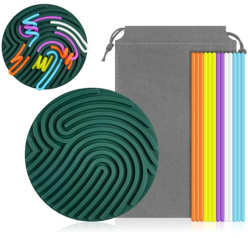 AUAUY Redondo Tablero de Actividad Sensorial para Aliviar el EstréS, Silicona Tablero Sensorial de DiseñO de Doble Cara con Bolsa PortáTil y 13 Cuerdas para Personas Mayores de 14 Años (Verde)