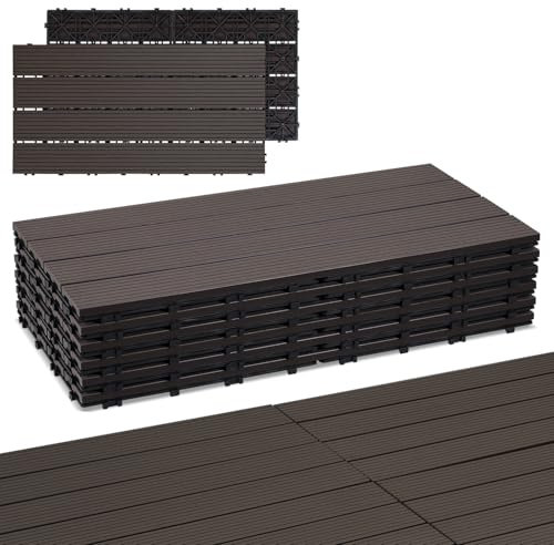 Randaco WPC Fliesen 30x60cm, Klickfliesen Balkonfliesen in Holzoptik 6er Set für 1m² Bodenbelag für Balkon, Wetterfest mit Drainagefunktion, Rutschfest, Leicht zu verlegen, Coffee