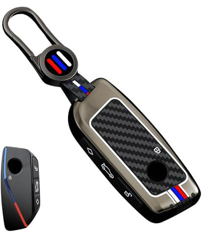 Ysbxitu Schlüsselhülle aus Metall und Silikon Passt für BMW 2024 X7 X1 U11 iX iX1 Tourer U06 X6 XM 7 I7 I4 I5 Schlüsselbund Schlüsselgehäuse mit Carbonfaser-Design Autoschlüsselhülle C Schwarz