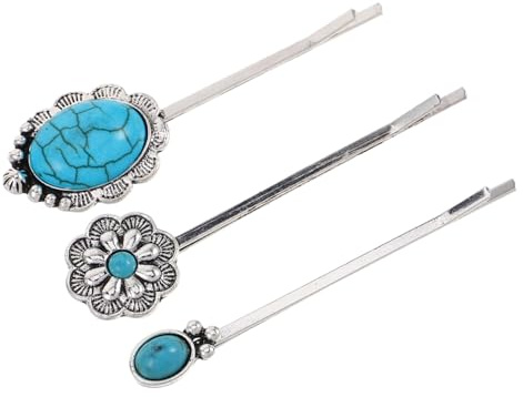 Barrettes Turquoise Style Bohème Rétro en Alliage de Zinc, Lot de 3 | Maintien Sûr, pour Mariages et Fêtes, Accessoires Coiffure Féminins Décoratifs