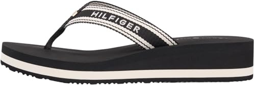 Tommy Hilfiger Damen Flip Flops Flag Print Summer mit Keilabsatz, Schwarz (Black), 41