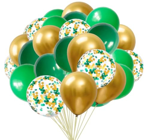 12 Zoll Luftballons Grün Gold Helium Luftballons 50 Stück Konfetti Latex Ballons Ø 30 cm für Hochzeit Graduation Geburtstag Taufe Kommunion Party Deko