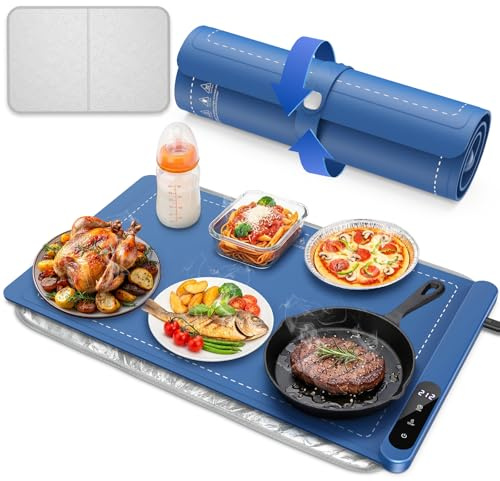 Food Warming Mat - Fast Heating Silicone Electric Heating Tray with 6 Temperature Levels, Raised Feet Protect Table,Heating Pad