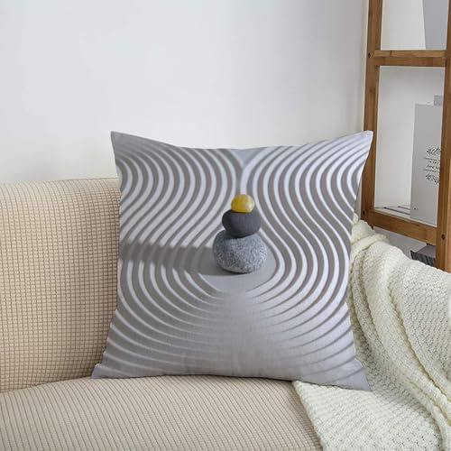 HRRASFAZF Printed Throw Pillow Covers Pillow Case Home Decorative Cushions Accessories for Home Bedroom Living Room,Stacked stones and rake sand pattern, three pebbles on the tranquility of,50x50 cm