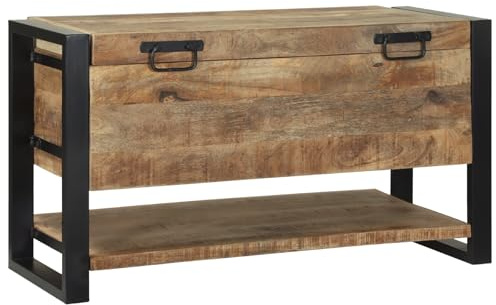 Teenpull Aufbewahrungsbox 80x35x45 cm, Rustikale Truhe aus rauem Mangoholz, Vintage-Stil, für Wohnzimmer, Schlafzimmer, Flur, vielseitige Möbel, Container
