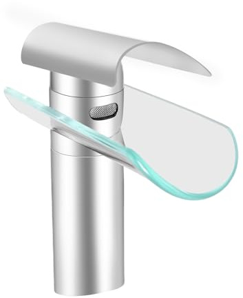 Wasserfall Wasserhahn Bad, Glas Wasserhahn Waschbecken für Badezimmer, Einhandmischer Waschtischarmatur, Mischbatterie Armatur, für Bad, Küchen, Badezimmern