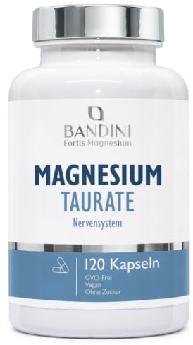 Bandini® Magnesiumtaurat 2.000mg per portion | 120 veganska kapslar | Hög styrka och renhet tillskott | Magnesium Taurate Hög Absorption | 160mg Elementärt magnesium | Skonsam för Magen | GMO-fri