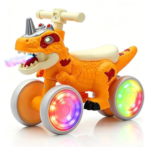 NMM Dinosaurier Laufrad ab 1 Jahr, Rutschauto für 12-36 Monate, Dinosaurier Spielzeug Mit Lichtern, Musik und Sprühfunktion