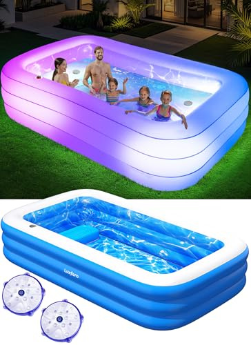 Luxfero Piscina Hinchable Grande con Asiento y Luces, 280x160x50 cm Piscina Inflable Adultos, 1400L Espesado Piscina Hinchables Rectangular, Piscina Hinchable Familiar para Jardin Adultos