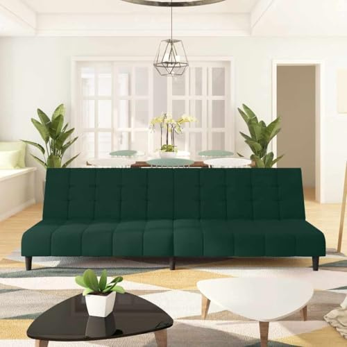 Runheo Schlafsofa 2-Sitzer Dunkelgrün Samt, wandelbare Couch mit Holzrahmen, 200x84.5x69 cm, für Wohnzimmer, Gästezimmer, kleine Wohnungen