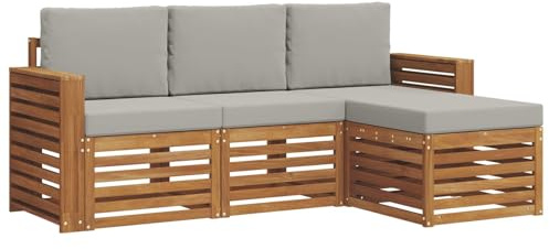 vidaXL Sofagarnituren 4 pcs Natürlich und Hellgrau Massivholz Akazie, Moderner Garten-Sofa, robuster Sectional für den Außenbereich, stylishe Lounge, Terrasse für Komfort