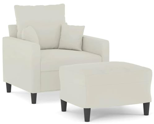 Foknhdi Sessel mit Hocker Creme 78x77x80 cm Samt Mini Sofa für kleine Räume Modernes Design Bequemes Lesesessel Eckcouch für Wohnzimmer Schlafzimmer Büro