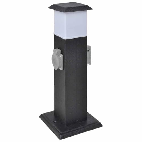 Prise de courant de jardin noire avec lumière - 2 prises extérieures avec lampe, IP44 résistante aux intempéries pour jardin, terrasse et tondeuse à gazon