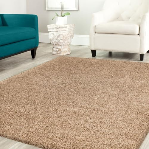 Shaggy Teppich Farbe Hochflor Langflor Teppiche Modern Uni Farben, Farbe:Beige, Maße:150 cm Quadrat