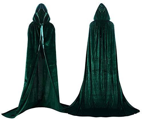 Labellevie Umhang mit Kapuze Lange SAMT Cape Vampir Kostüm Halloween Erwachsener Unisex- Gr. X-Large, Grün