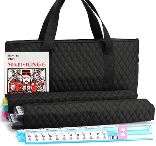 Mose Cafolo ~ American Mahjong Spielset – schwarze weiche Tasche – 166 weiße gravierte Fliesen, 4 All-in-One Rack/Pushers Komplettes Western Mah-Jongg, Maj Jongg, Ma Jong Set