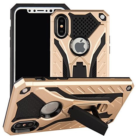 MILAN NICE Phone Case for iPhone XS/iPhone X Heavy Duty Protective Hard Cover Shockproof Certified with Drop Tested with Smartphone Kickstand (Gold)