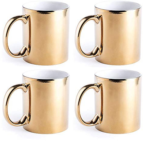 eBuyGB Metallic Large 350ml Ceramic Tea Coffee Mugs - Set of 4 (Gold)