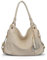 NICOLE & DORIS Damen Handtasche Groß Designer Umhängetasche Leder Tote Bag Shopper Handtasche Elegant Tasche mit Quaste Beige