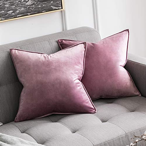MIULEE 2er Set Samt Kissenbezug Flansch Kissenhülle Dekorative Sofakissen Dekokissen Umwickelte Kante Kissenbezüge Zierkissenbezug für Sofa Wohnzimmer Schlafzimmer 50x50 cm Pink Lila