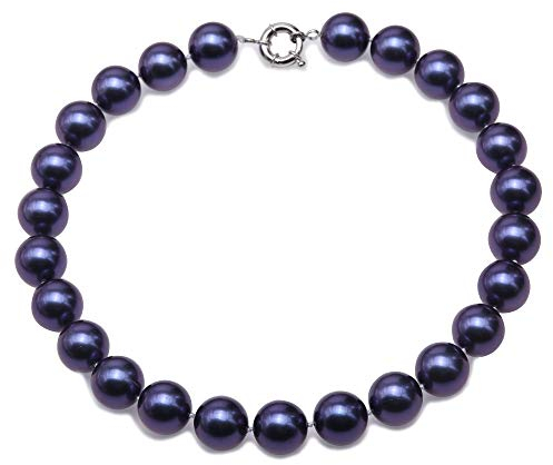 JYX Pearl Damen-Halskette mit runden Muschelperlen, 14,0 mm, Dunkelblau, 45,7 cm, Perlmutt, Perlmutt