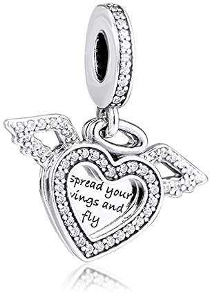 Pandocci 2019 Alas de ángel y corazón de invierno, plata 925, se adapta a pulseras Pandora originales