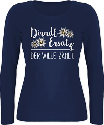 Langarmshirt Damen - Kompatibel mit Oktoberfest - Dirndl Ersatz nur der Wille zählt - M - Marineblau - trachtenshirt Bayerisches Oberteil Frau bayrische edelweiß Shirt Trachten trachtentshirts