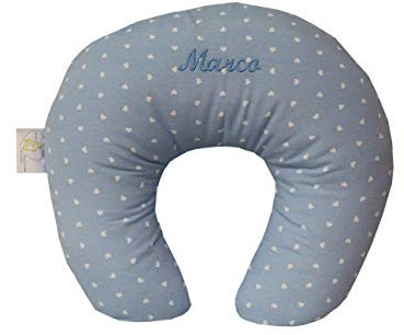 Cuscino Allattamento Gravidanza Morbido Sfoderabile Completo Ricamo Nome Personalizzato Bambino Made In Italy Neo Mamma (celeste cuori)