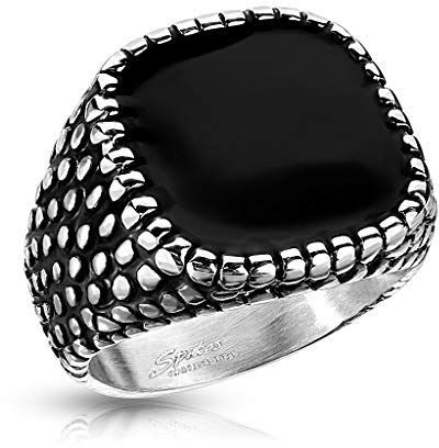 Paula & Fritz® Ring Herren Drachen-Haut 316L Chirurgenstahl Größe 67 (21,3) Silber/Schwarz Herren-Ring Freundschaftsring Partnerring Motiv-Ring