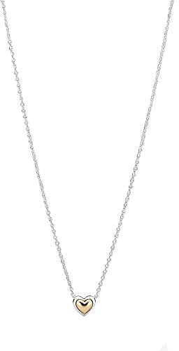PANDORA 399399C00-45 Sterling Silver and 14k Gold Domed Heart Necklace Size: 45, 45 cm, Non-Precious Metal, No Gemstone