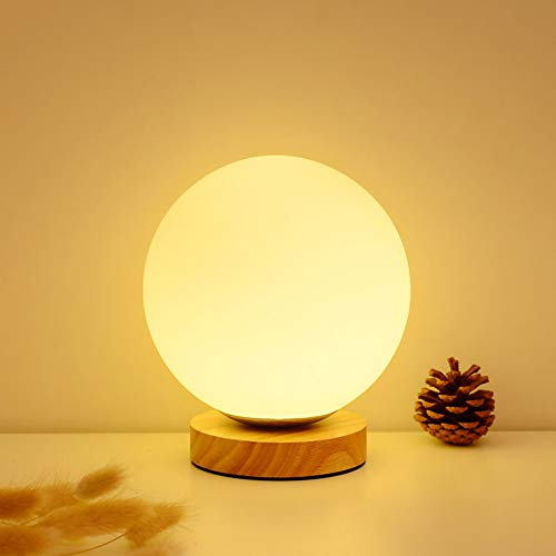 Mengjay Trade Eclairage Moderne Led Carré Socle en Bois Lampes de Table Abat-Jour en Verre Edison Cube Lampe de Bureau Lampe à Poser pour Chevet Café Bar Salon Chambre Lampe de Nuit de (A)