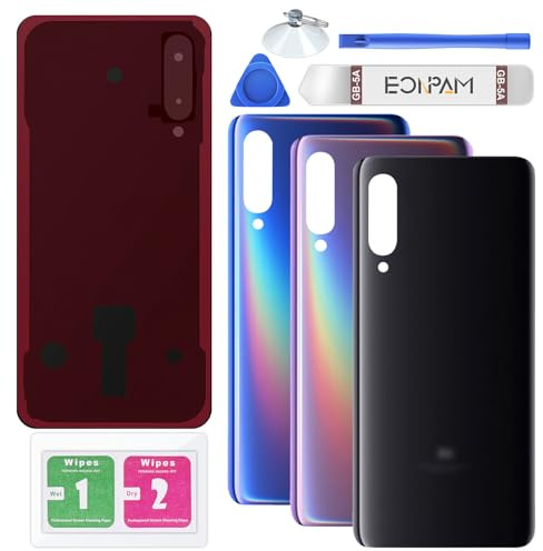 Eonpam Akkudeckel für Xiaomi Mi 9 M1902F1G Schwarz | Backcover Original Qualität Rückseite Akkudeckel Rückseite Glas Back Glass Backcover Glas Reparatur Set.