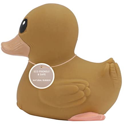 HEVEA Kawan Mini Gummiente – Badespielzeug für Babys aus 100 % Naturkautschuk – Perfekt zum Spielen, Zahnen und Baden – Badespielzeug ohne Schadstoffe – Goldene Ocker